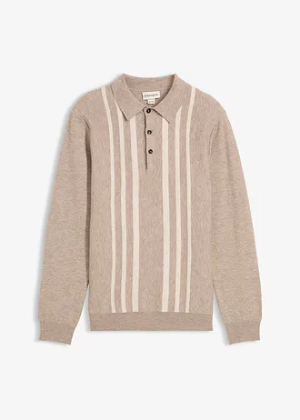 Pull polo slim en fine maille • beige chiné • Boutique bonprix