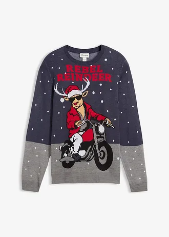 Trui met kerstmotief • donkerblauw + grijs gemêleerd • bonprix online shop