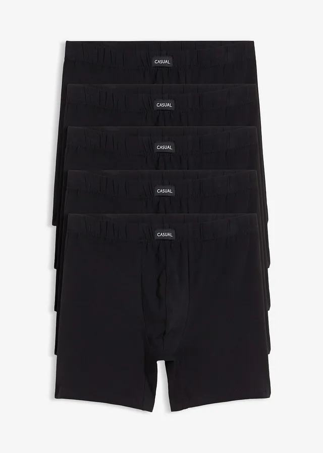 Lot de 5 boxers midi coton, Couleur: noir