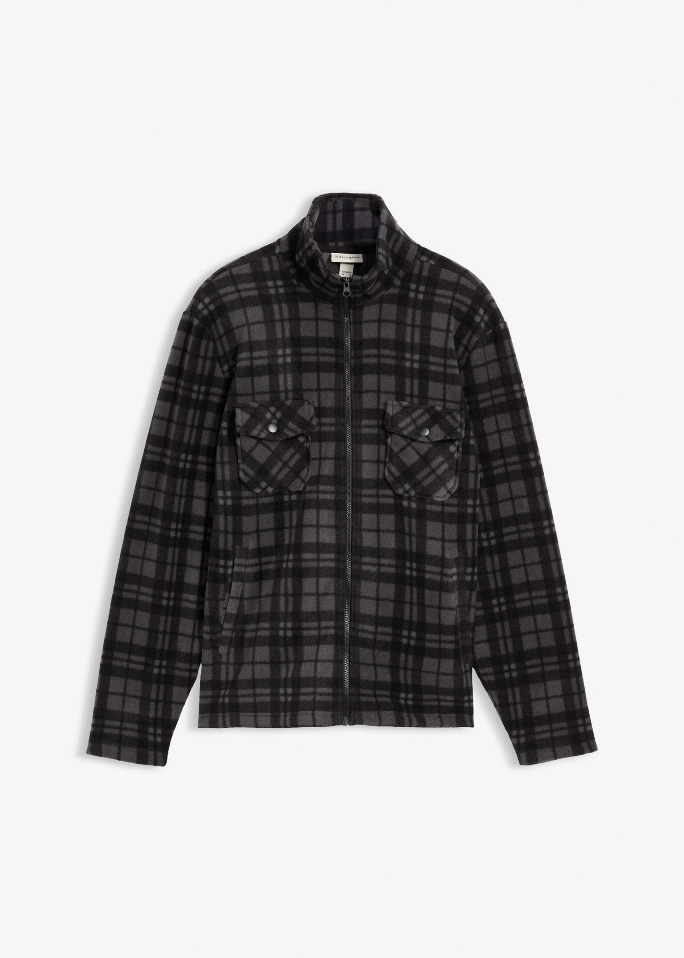 Flísová bunda se stojáčkem • černo-šedá kostka • bonprix obchod