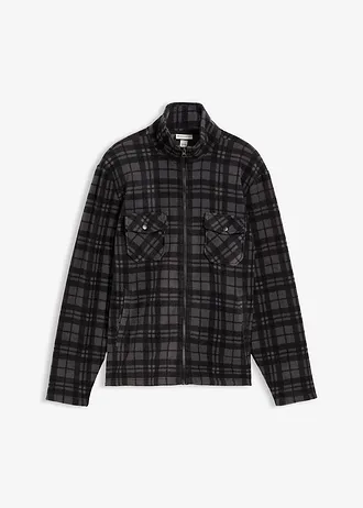 Flísová bunda se stojáčkem, barva: černo-šedá kostka