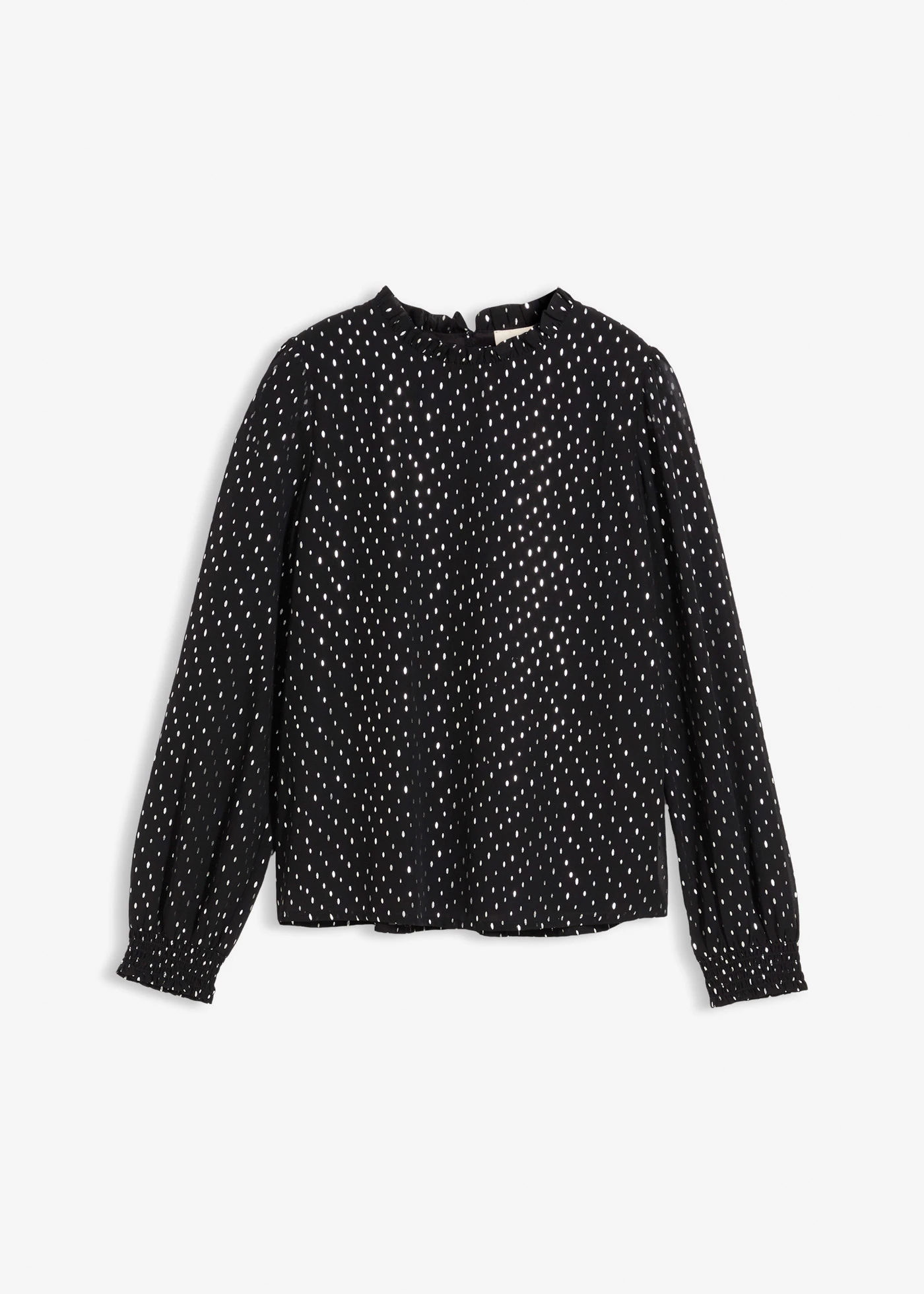 Blouse en mousseline à col volanté • noir-argenté imprimé • Boutique bonprix