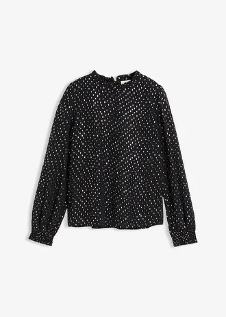 Blouse en mousseline à col volanté • noir-argenté imprimé • Boutique bonprix