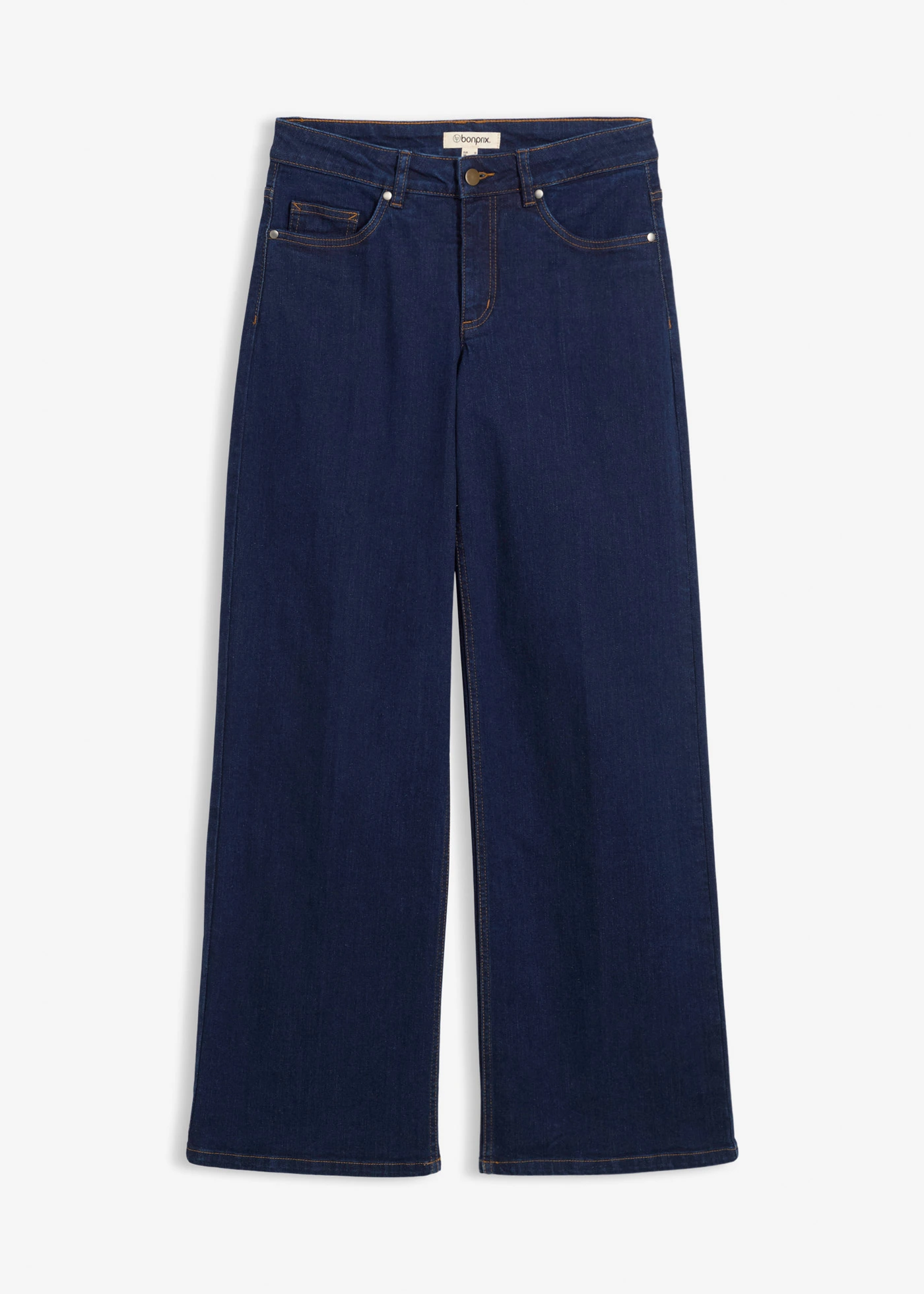 Jeansy wide leg, średni stan, z bawełny organicznej • ciemnoniebieski denim • sklep bonprix