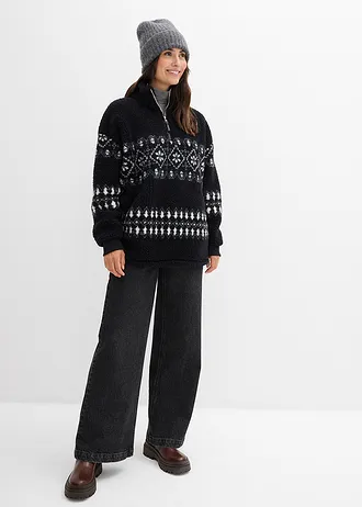 Bluză din teddy-fleece • negru/ecru • magazin bonprix