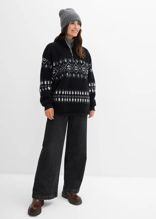 Sweat camionneur en sherpa, Couleur: noir-écru norvégien