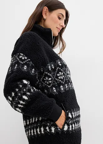 Bluză din teddy-fleece • negru/ecru • magazin bonprix