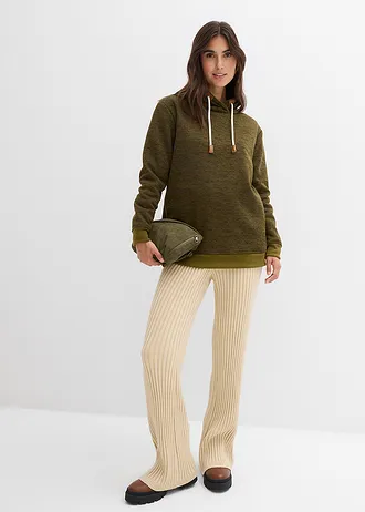 Lange, knuffelzachte sweater, Kleur: olijfgroen gemêleerd