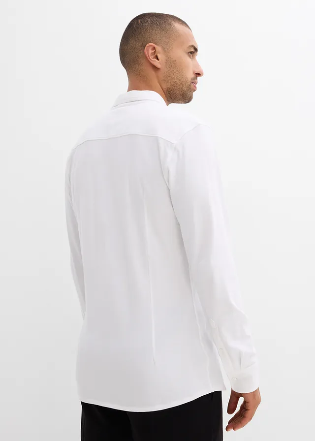 Chemise en piqué de coton ultra-extensible, slim, Couleur: blanc