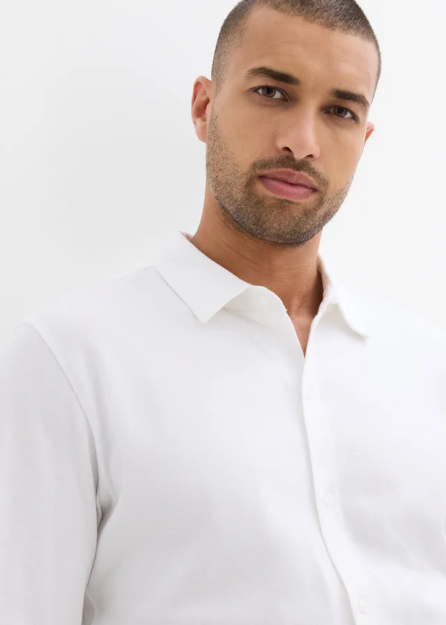 Chemise en piqué de coton ultra-extensible, slim • blanc • product-page.page-title-suffix