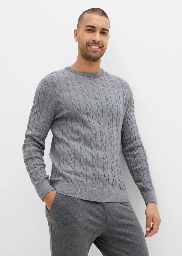 Pull doux à torsades en fine maille de coton majoritaire, slim