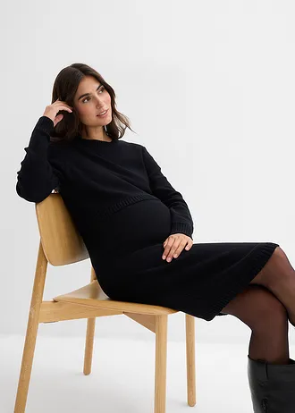 Set de 2 piese compus din pulover și fustă pentru sarcină și mai târziu, din bumbac organic • negru • magazin bonprix