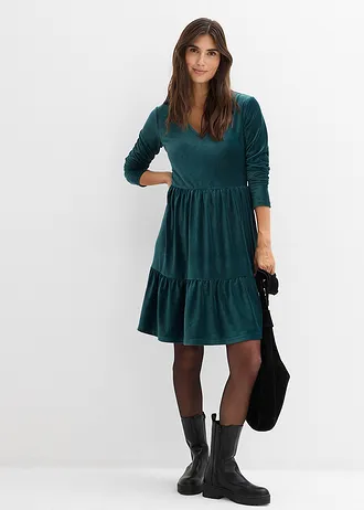 Robe courte en velours extensible • vert profond • Boutique bonprix