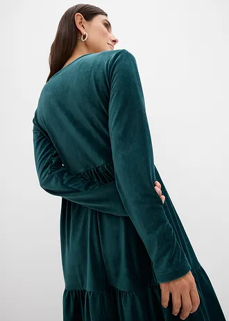 Robe courte en velours extensible • vert profond • Boutique bonprix