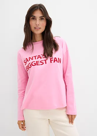 Oversize triko z bavlny • růžovo-červená salsa s potiskem • bonprix obchod