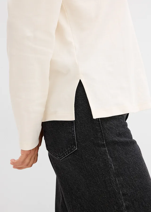 Oversize triko z bavlny • béžovo-červená salsa s potiskem • bonprix obchod
