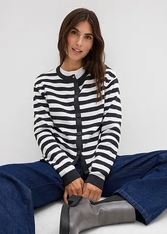 Fijngebreid vest, ronde hals • donkergrijs-wit gestreept • bonprix online shop