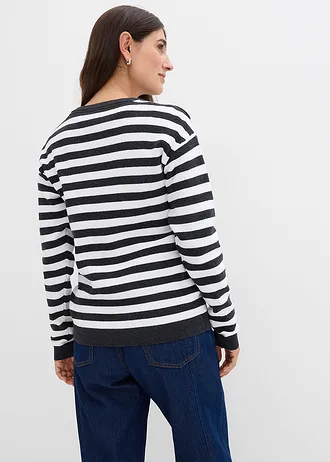 Fijngebreid vest, ronde hals, Kleur: donkergrijs-wit gestreept