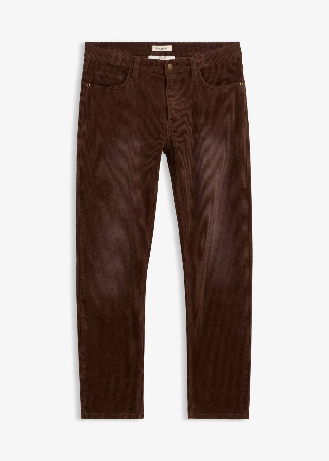 Pantalon Regular Fit en velours côtelé aspect délavé, Straight • marron • Boutique bonprix
