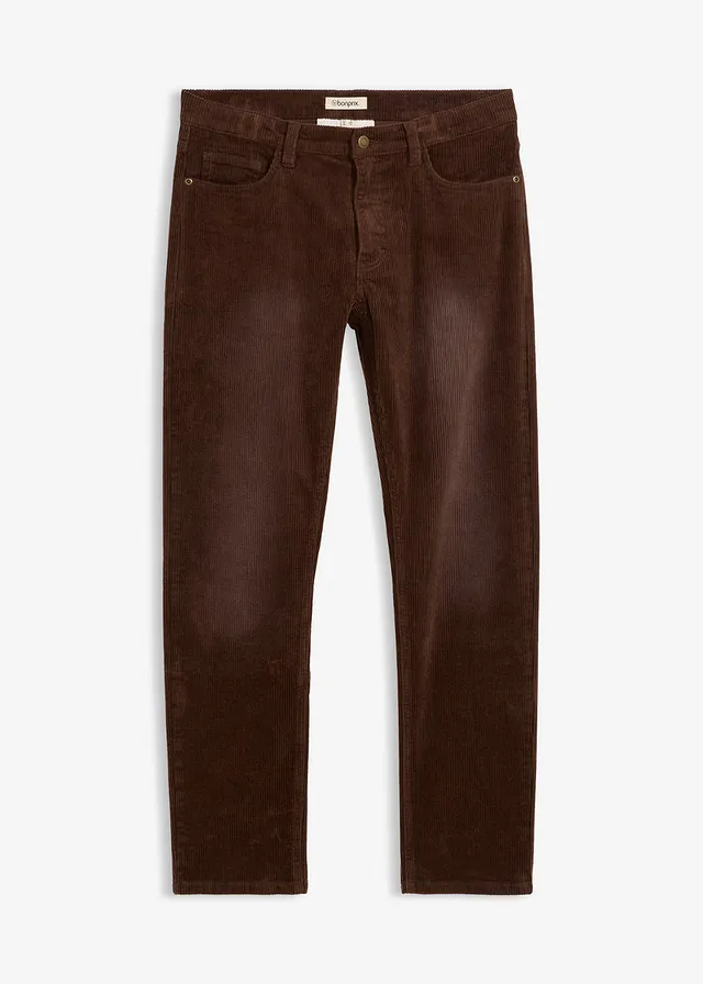 Regular fit stretch corduroy broek in washed out look, straight, Kleur: bruin-donkerbruin