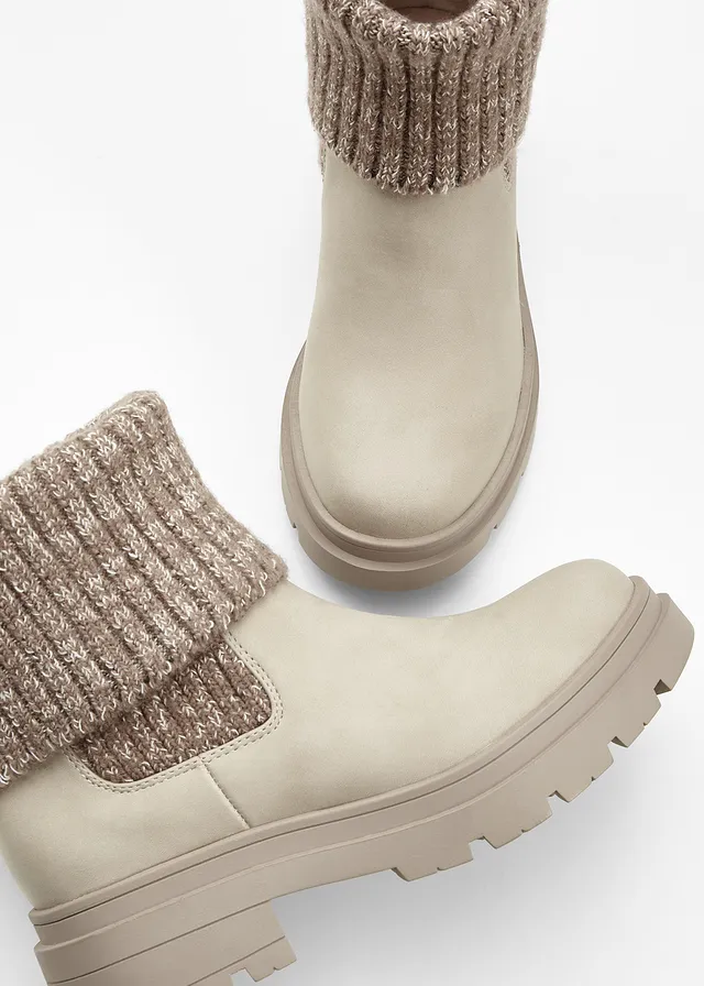 Bottines Chelsea à empiècement maille, Couleur: beige
