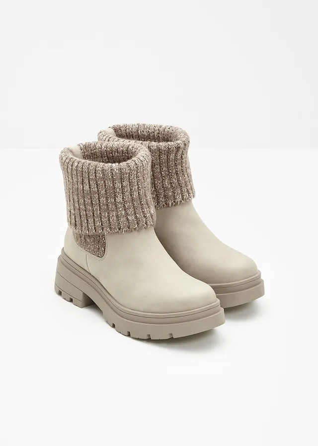 Bottines Chelsea à empiècement maille, Couleur: beige