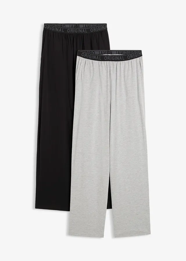 Lot de 2 pantalons de pyjama, Couleur: gris clair chiné+noir