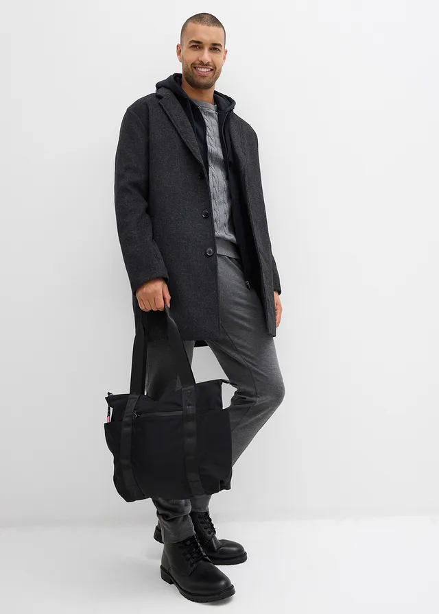 Palton scurt cu lână gri melanj