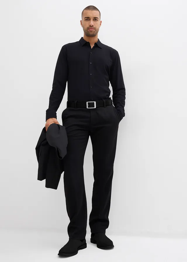 Super stretch overhemd van katoen-piqué, slim fit • zwart • product-page.page-title-suffix
