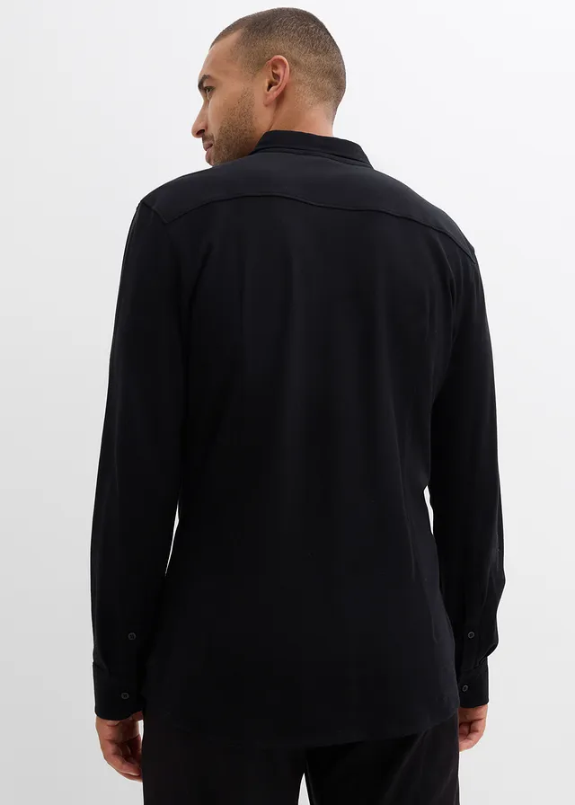 Super stretch overhemd van katoen-piqué, slim fit • zwart • product-page.page-title-suffix
