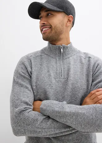 Pulover troyer din tricot fin, cu conținut de lână • gri melanj • magazin bonprix