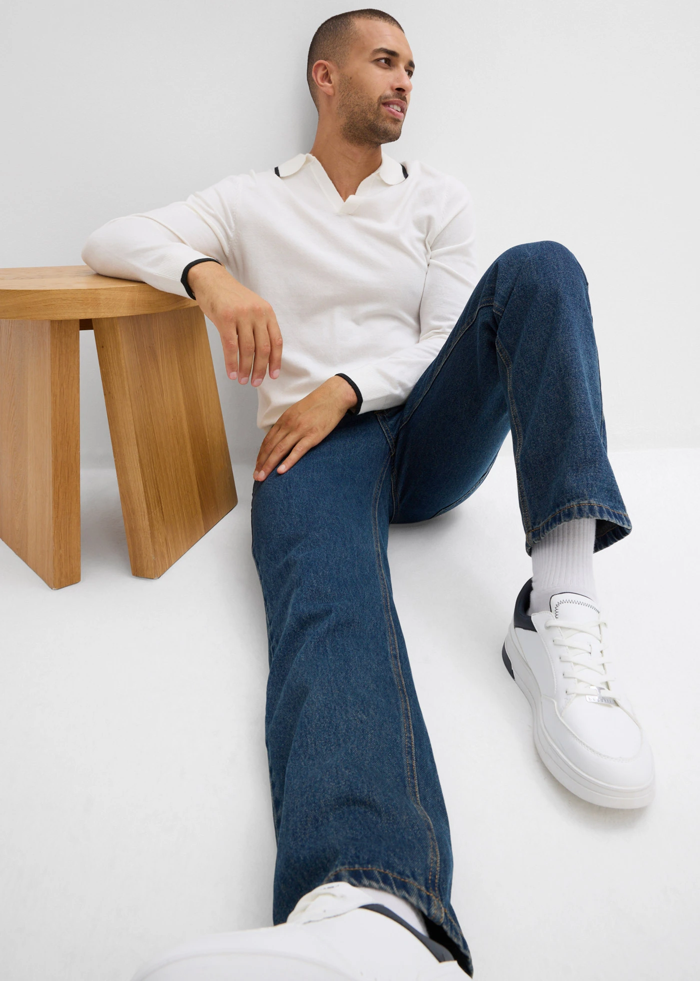 Pull en fine maille à détails contrastants • ecru • Boutique bonprix