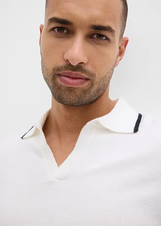 Cienki sweter z kontrastowymi detalami • biel wełny • sklep bonprix