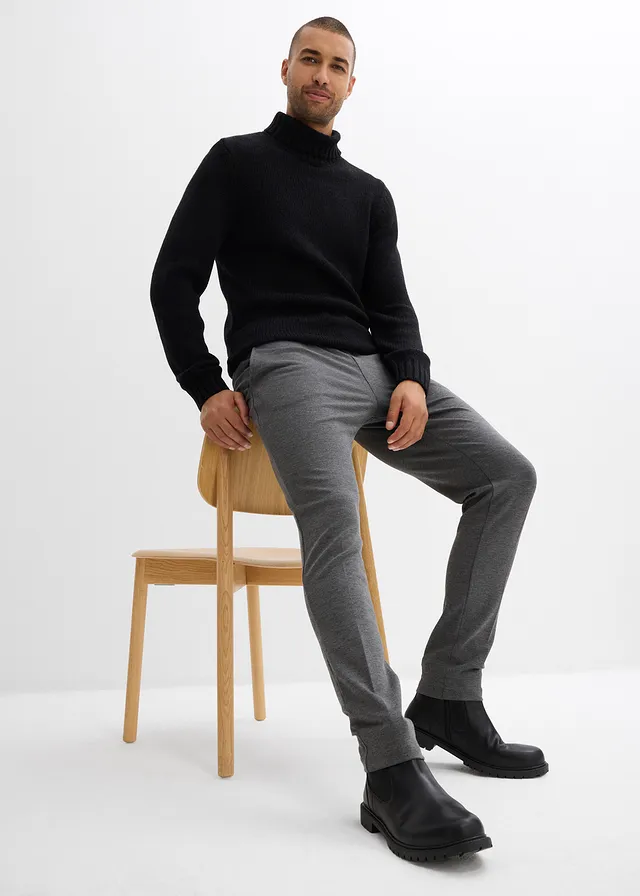 Elegante super stretch broek met comfortband, slim fit • grijs gemêleerd • bonprix online shop