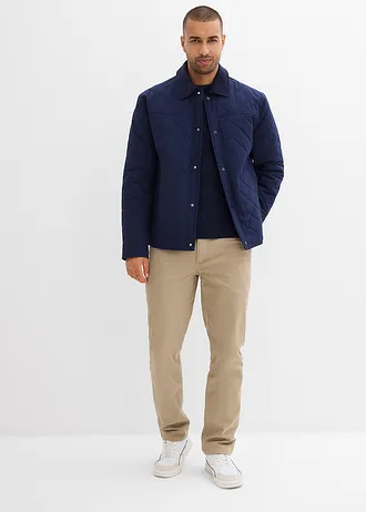 Spodnie ocieplane ze stretchem o kroju regular fit, z puszystą flanelową podszewką, straight • khaki • sklep bonprix