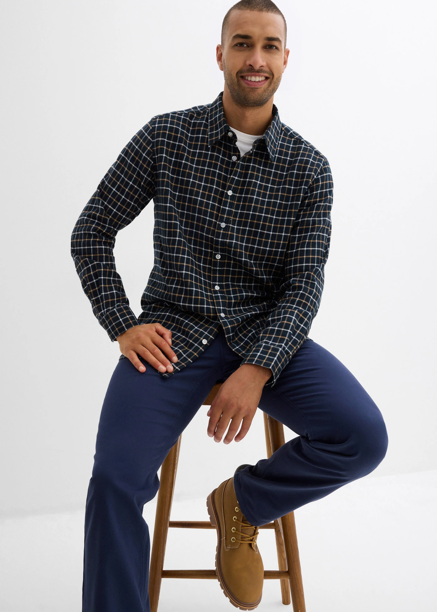 Pamut flaneling, Regular Fit • sötét antracitszürke-kockás • bonprix áruház