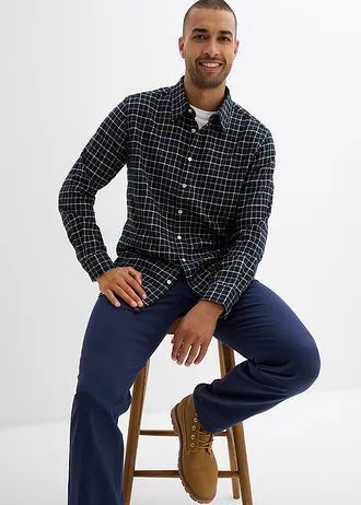 Koszula flanelowa z długim rękawem, z czystej bawełny • ciemny antracyt w kratę • sklep bonprix