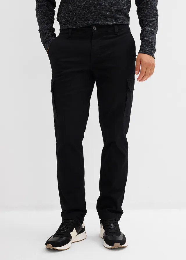Regular fit stretch cargo thermobroek, straight, Kleur: zwart