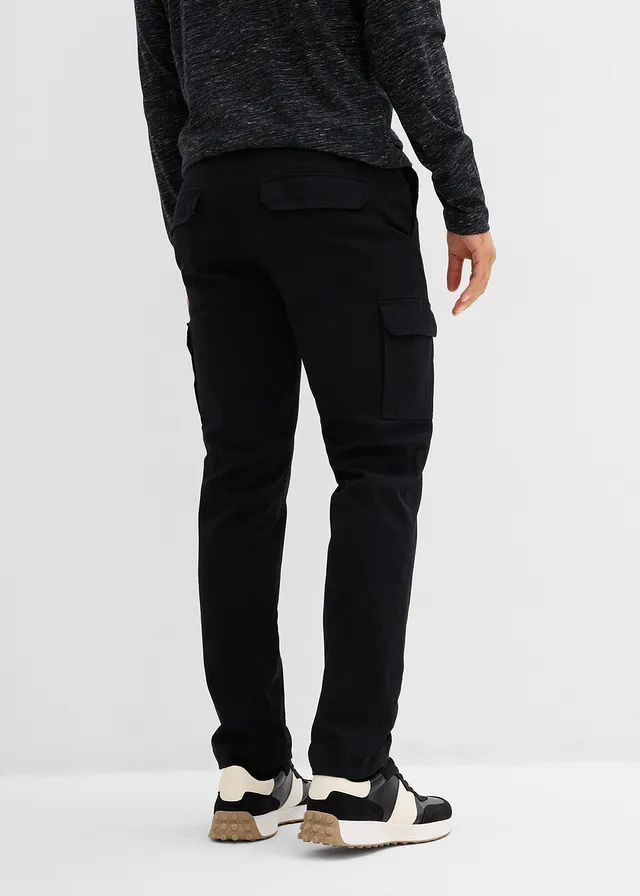 Regular fit stretch cargo thermobroek, straight, Kleur: zwart