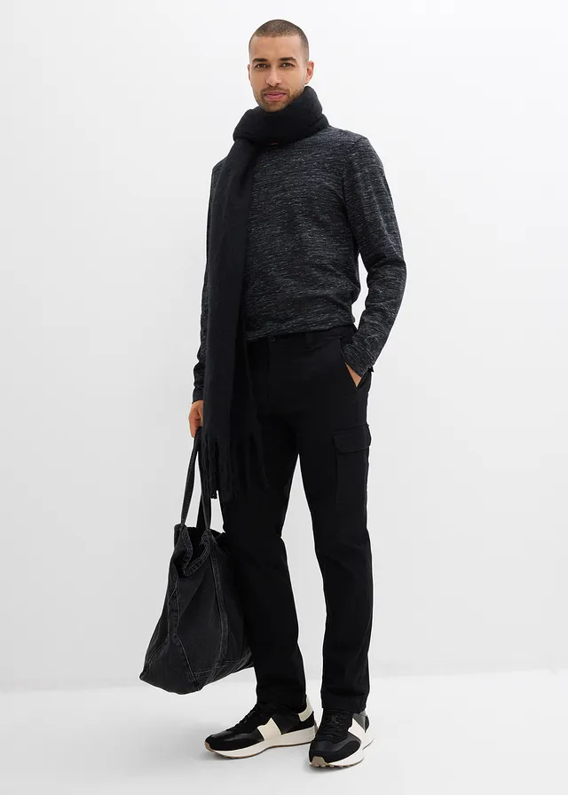 Regular fit stretch cargo thermobroek, straight, Kleur: zwart