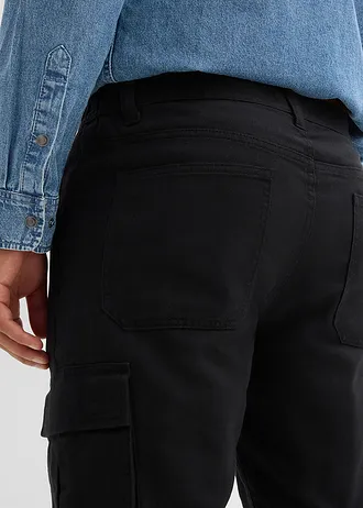 Pantalon cargo et loose à doublure chaude en flanelle et taille élastiquée, droit • noir • Boutique bonprix