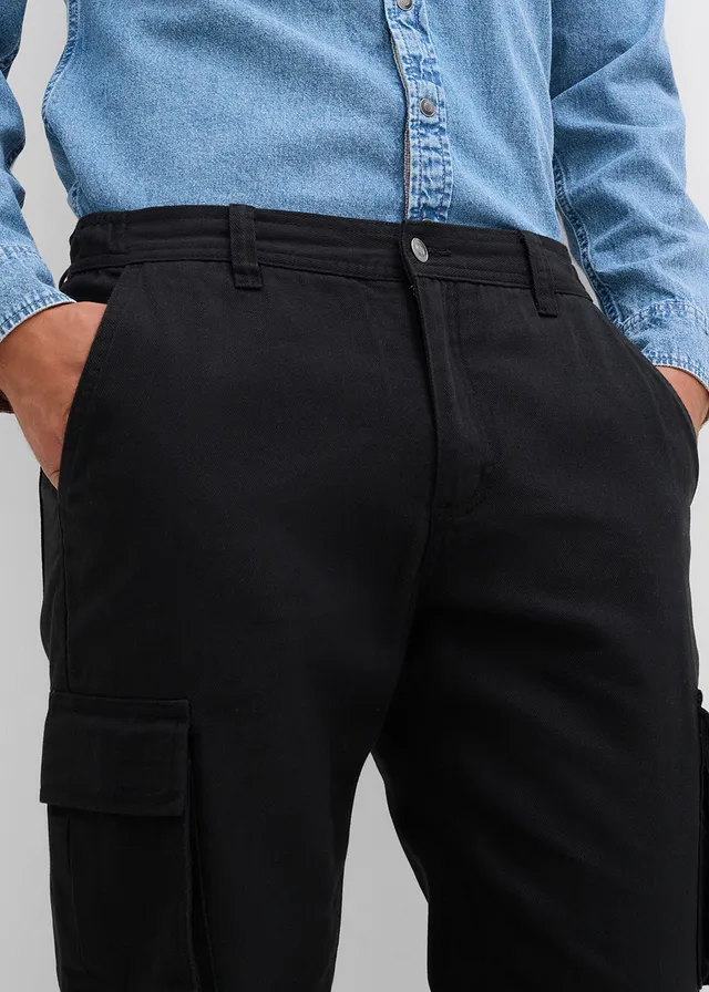 Pantalon cargo et loose à doublure chaude en flanelle et taille élastiquée, droit • noir • product-page.page-title-suffix
