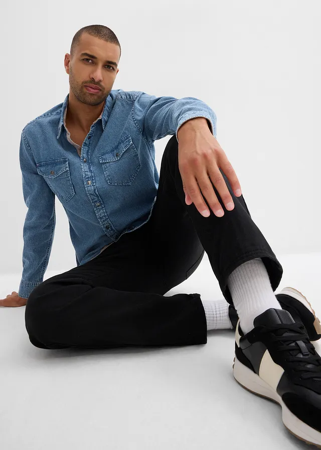 Pantalon cargo et loose à doublure chaude en flanelle et taille élastiquée, droit • noir • product-page.page-title-suffix