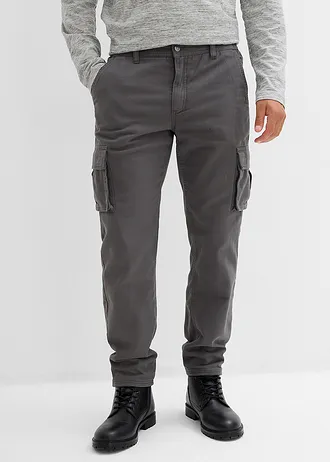 Relaxed fit thermo cargo broek met comfortband en voering van flanel, straight, Kleur: antraciet