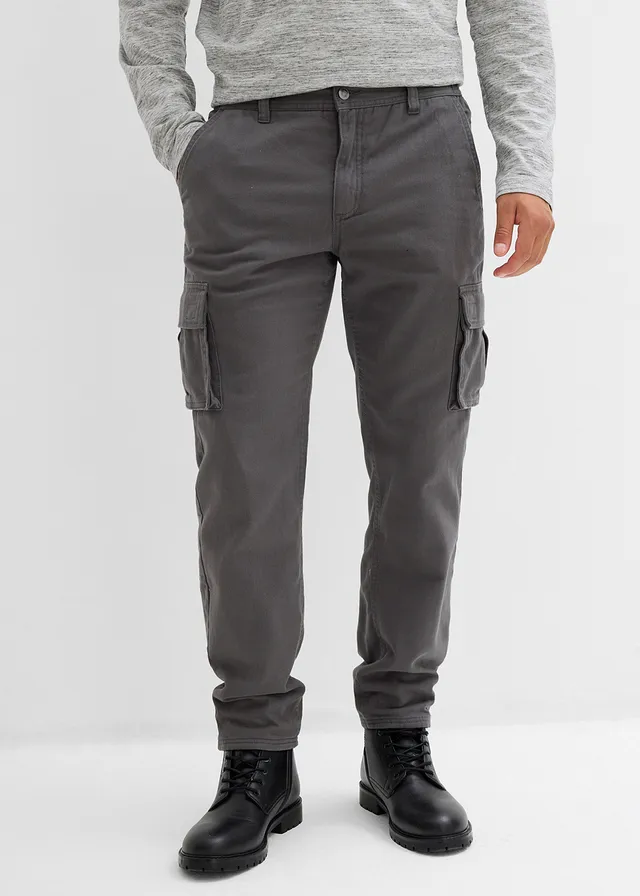 Relaxed fit thermo cargo broek met comfortband en voering van flanel, straight • antraciet • bonprix online shop