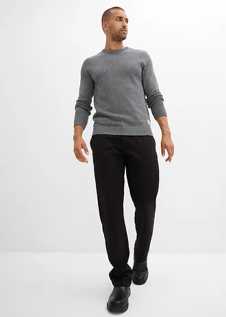 Trui met ronde hals en metgerecycled katoen, Kleur: grijs gemêleerd