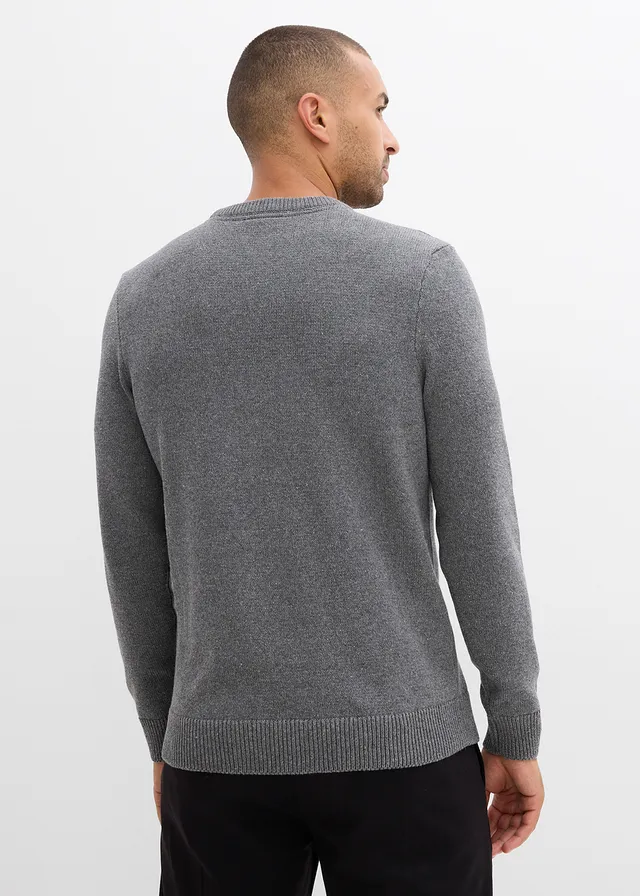 Pull en fine maille, coton recyclé majoritaire, Couleur: gris chiné