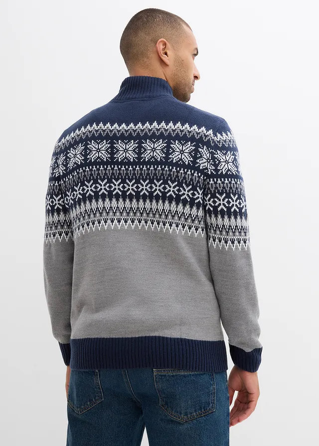 Noorse trui met schipperskraag • grijs gemêleerd-donkerblauw • product-page.page-title-suffix