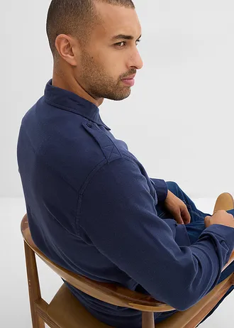 Flanellen overhemd met schouderbedekking van puur katoen • donkerblauw • bonprix online shop