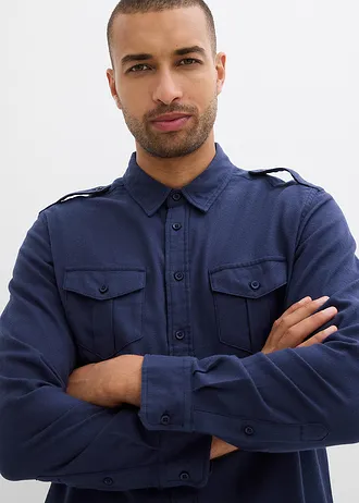 Flanellen overhemd met schouderbedekking van puur katoen • donkerblauw • bonprix online shop